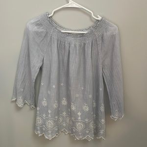 Gap Kids Blue LS Smocked Neck Embroidered Top